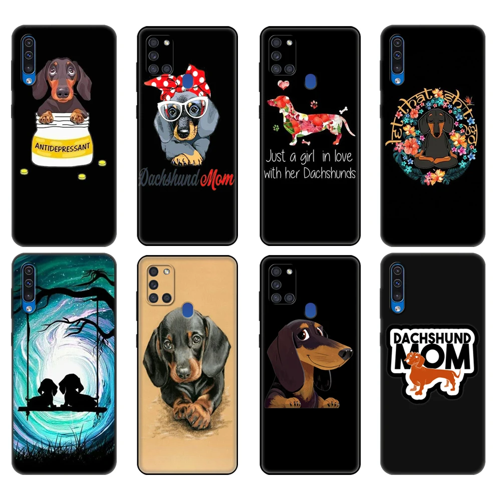 Black tpu Case For Samsung Galaxy A50 50S A30S A10 A01 A11 A21S A31 A41 A51 A71 M21 M30S S10 LITE Animals Dogs Dachshund Cute