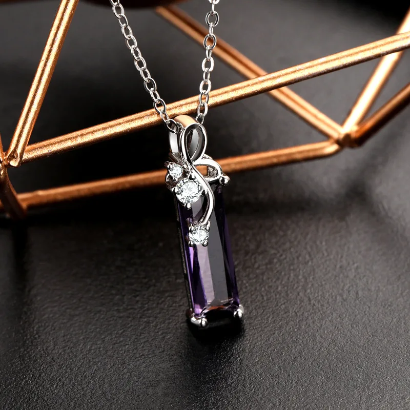 Real S925 Sterling Silver 45cm Necklace Pendant Women Lock Chain Purple Natural Amethyst Jewelry Colgante De Pierscionk Jewelry