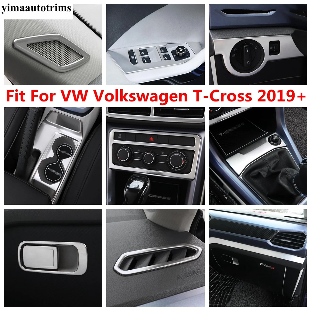 Dashboard AC Air Glove Box Sequin Gear Shift Cover Trim Stainless Steel Accessories For VW Volkswagen T-Cross T Cross 2019- 2023