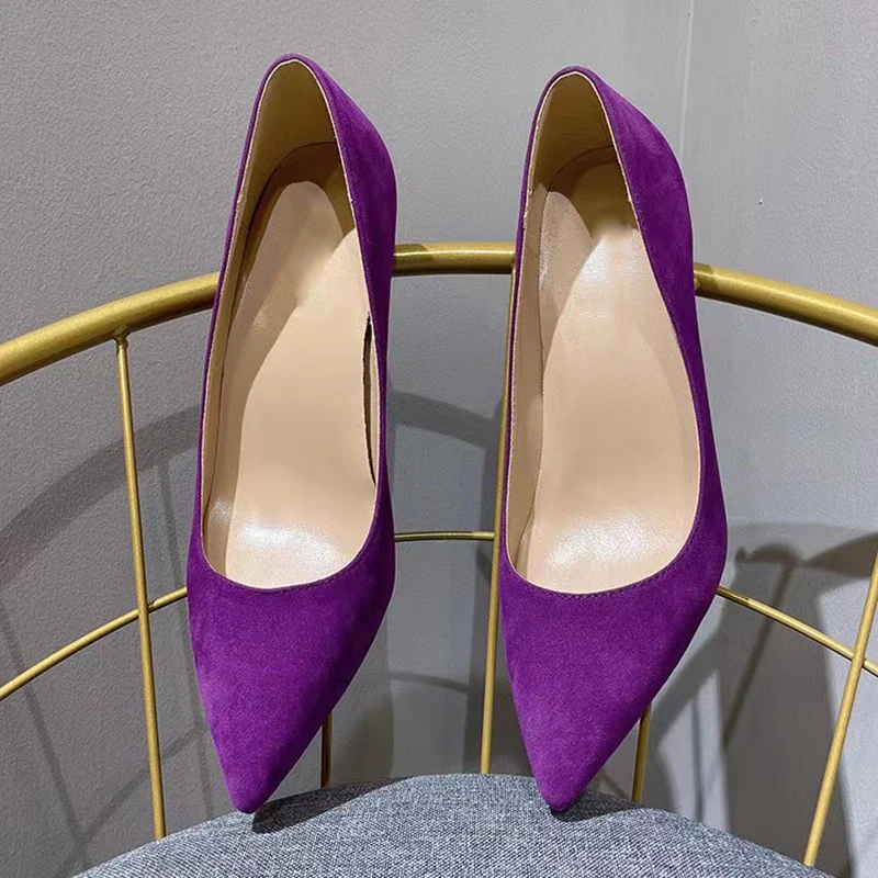 Heelgoo Purple Flock Women Pointy Toe High Heel Formal Dress Shoes Elegant Ladies Classic Suede Stiletto Pumps Colors Customize