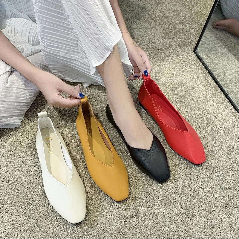 Women's Casual Flats  Luxury Brand Shoes Woman Square Toe Ballet Female Boat Shoes Slip-on Maternity Loafers Feminino