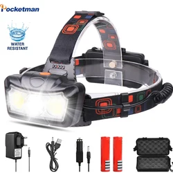 Most Powerful LED Headlamp COB+LED Headlight Waterproof Head Light DC USB Rechargeable Head Lamp Head Torch Use 18650 Battery