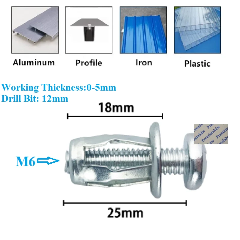 50Pcs M6 Thread Insert Jack Nut With Screw Rivet Bolt For 0-5MM Metal Sheet