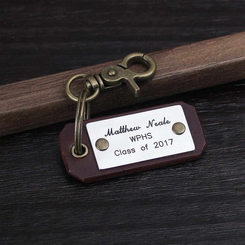 

Hand Stamped Leather Keychain - Personalized Men's Gift - Handwriting Keying - Graduation