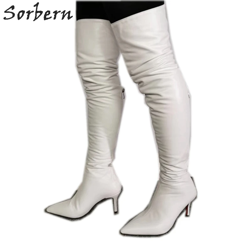 

Sorbern Kitten Heel Over The Knee Boots Женские ботинки с острым носком до середины бедра Женские ботинки Зимняя обувь Женские белые сапоги на заказ Ноги