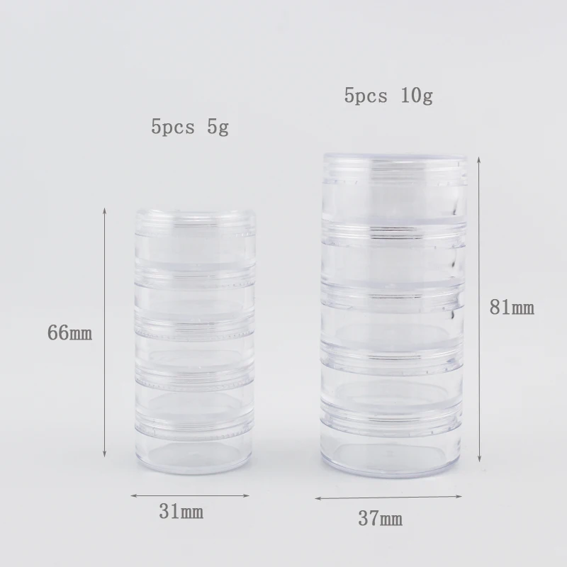 1pc  5g 10g  Empty Stackable Jars Loose Power Pot Eye Shadow Powder Small Container Nail Art Portable Bottles 5 Layers Jar