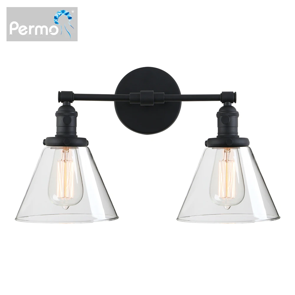 lampada de parede industrial permo dupla luz de parede industrial com 73 polegada cone transparente lampada de vidro 01