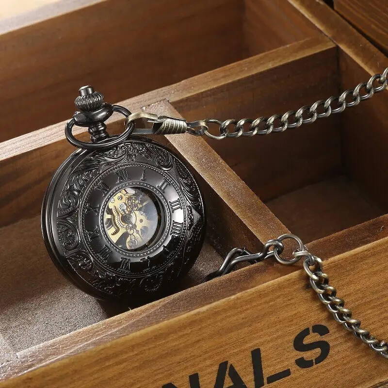 Vintage 2 Sides Open Case Mechanical Men's Watch Double Face Roman Dial Clock Hand Wind Pocket Watch With FOB Chain Gift