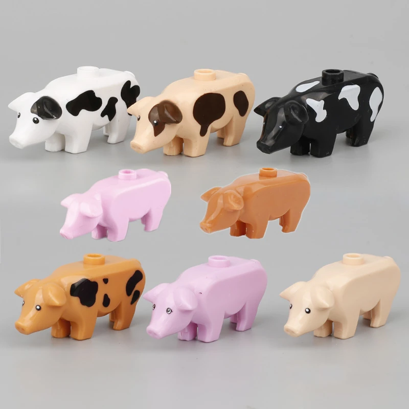 Cute Pigs Building Blocks MOC City Accessories Spotted Pig Farm Animal Model Bricks Parts Toys for Children Educational C178