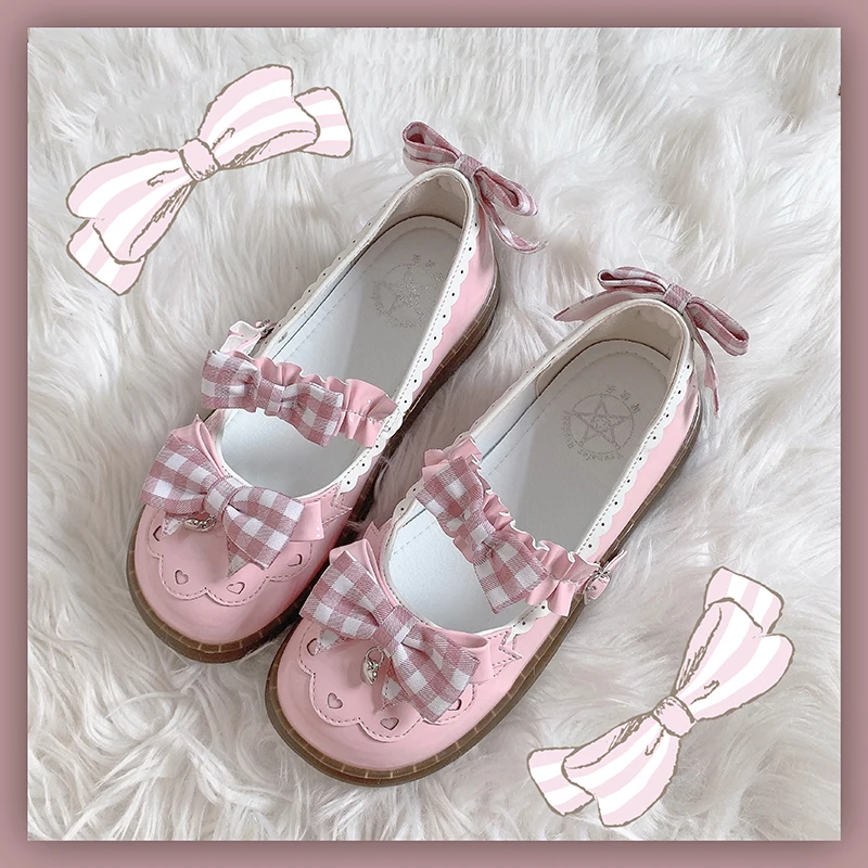 

Lolita Japanese cute women's shoes flat round toe lace bowknot shallow mouth kawaii shoes cosplay loli daily single shoes