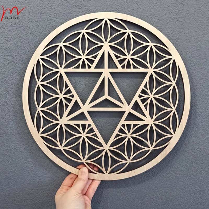 10pcsFlower of Life with Merkaba star wall hanging Large Merkaba art Sacred geometry wood wall decor Crystal grid board gift