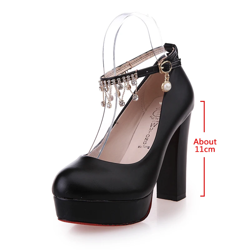 Women Wedding Shoes Crystal Ankle Strap Pumps White Dress Shoes Medium Heels Bridal Shoes Platform Designers Shoes 11cm