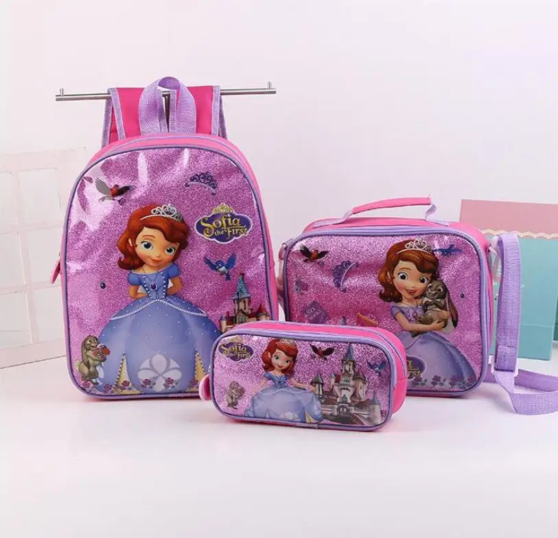 Disney 3 Pcs/Set Kids Girls Cartoon Elsa Princess Schoolbags Cute Boys Backpacks Children School bag