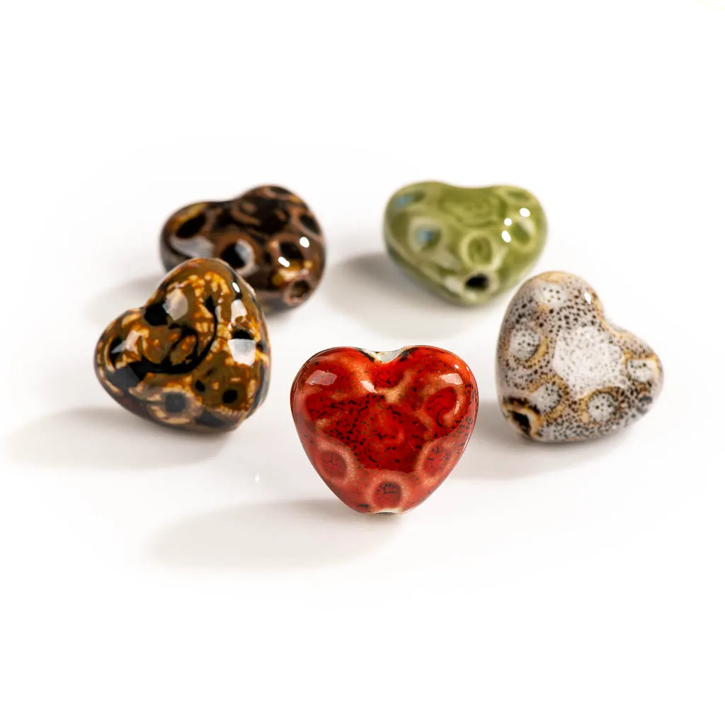 27#2pcs Heart Shape Kiln Discoloration Ceramic Beads  DIY Jewelry Accessories  Création De Bijoux Bulk Joyeria #XN272