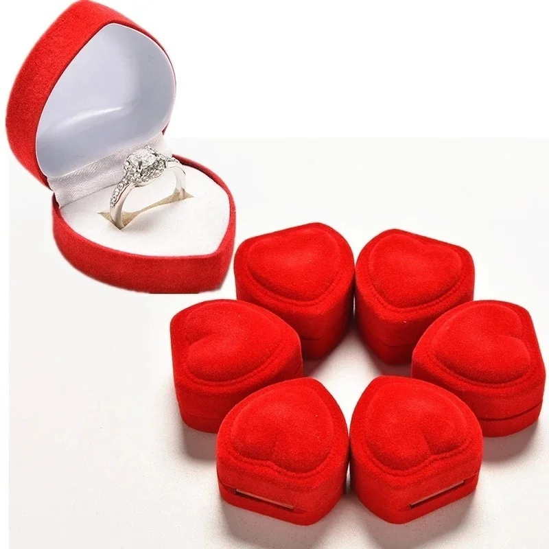 2PCS Red Heart Shaped Carrying  Mini Cute Red Ring Box For Rings Hot Sale Display Box Jewelry Packagings