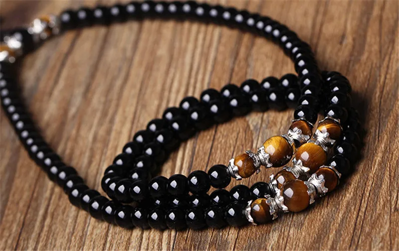 108 Beads 6 mm Obsidian Beaded Prayer Mala Rosary Bracelet Men Buddhist Buddha Meditation Tiger Eye Stone Bracelets For Women