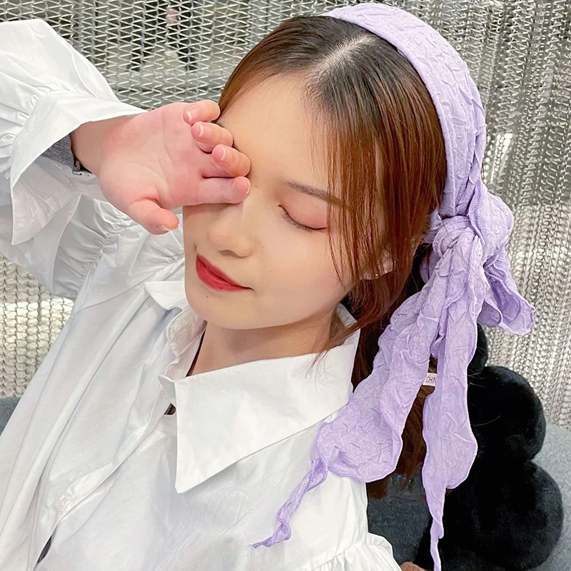 Pleated Embossed Solid Color Cotton Diamond Scarf Female Spring Summer Soft Versatile Korea 150*30cm Decorative Small Shawl E41