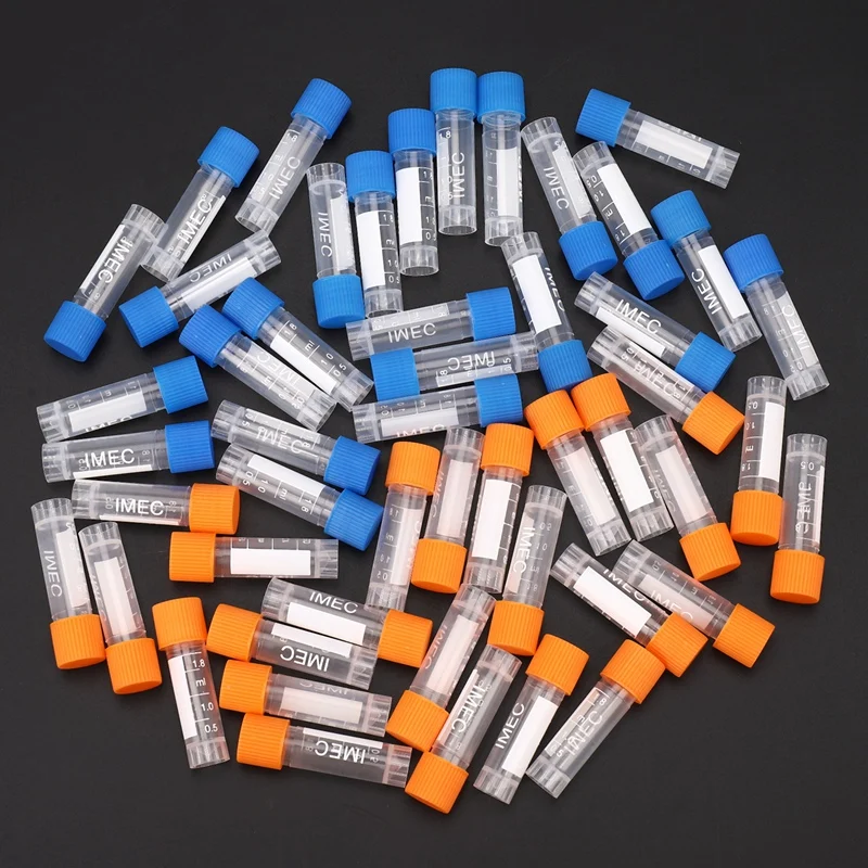 50Pcs 1.8Ml Plastic Graduated 0.063Oz Cryovial Test Tube Sample Pipe With Seal Cap