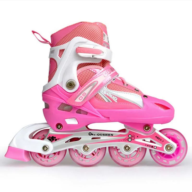 Adjustable Size Inline Skates Shoes For Kids Boy Girl PU Flashing 4 Wheels Roller Skates Children Roller Skating Sneakers Boots