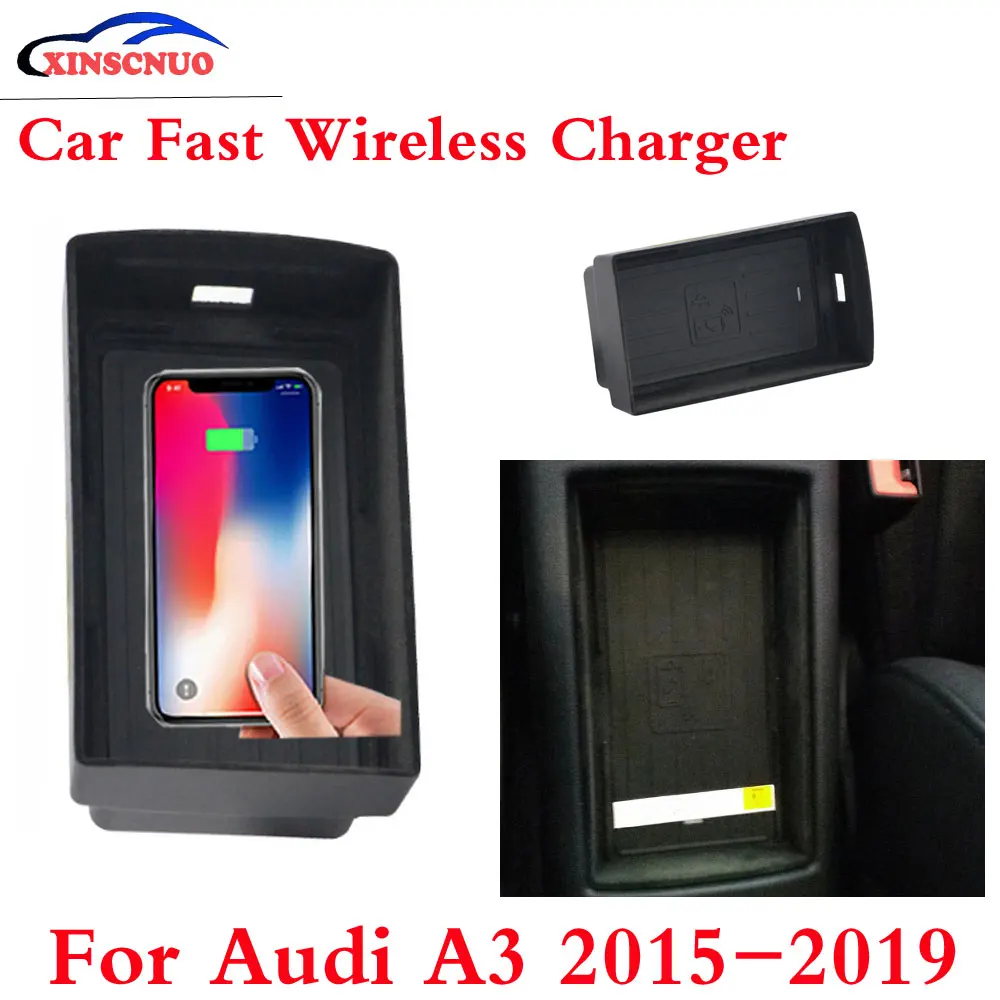 10W QI Car wireless Charger Photo For Audi A3 2015 2016 2017 2018 2019 Fast Charging Case Plate Central Console Storage Box