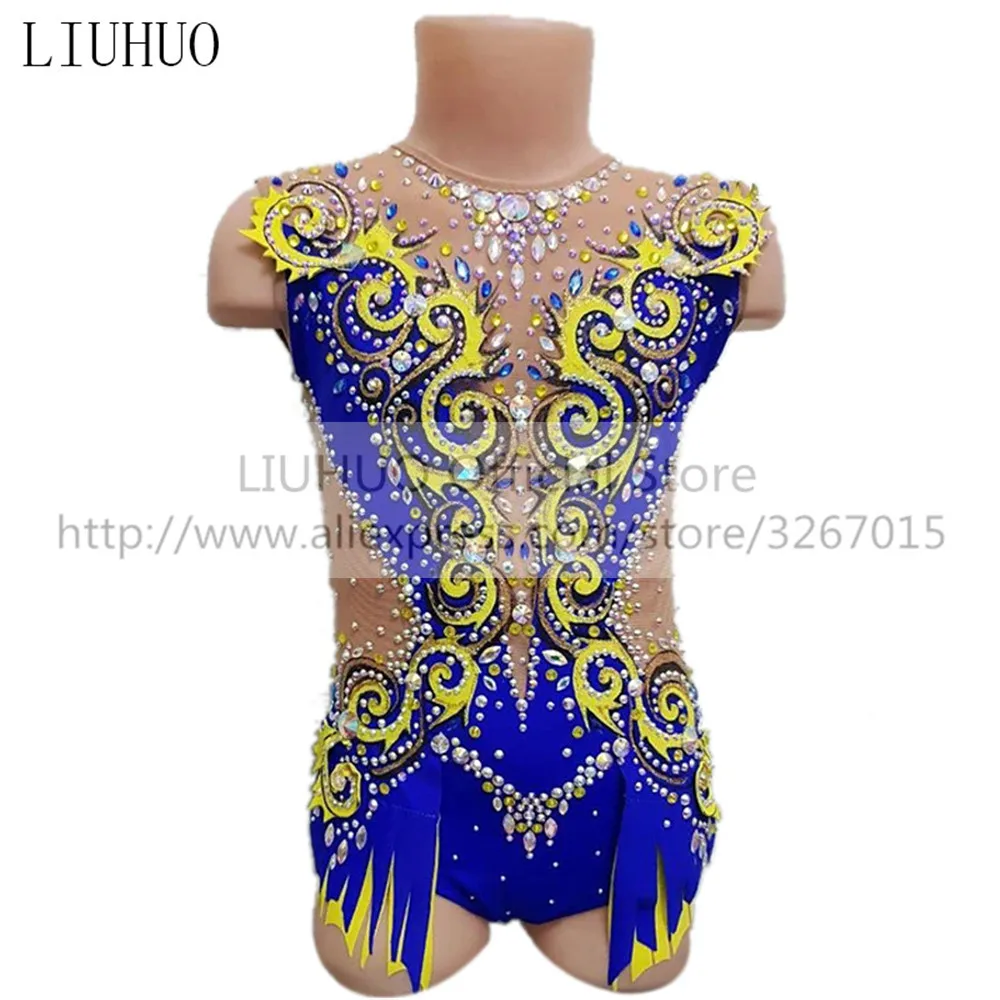 

LIUHUO Women's Girls' performance Rhythmic gymnastics competition Leotard Artistic Costume Ice Skating Dress Blue Sleeveless