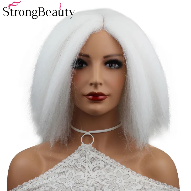 Strong Beauty Short Kinky Straight Wigs Synthetic Wig Women White Hair