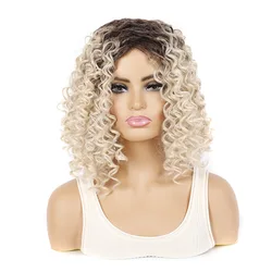 Synthetic Hair Kinky Curly Loose Deep Halloween Cosplay Short Hair Wig Afro Dark Brown Blonde Ombre Color For White Black Women