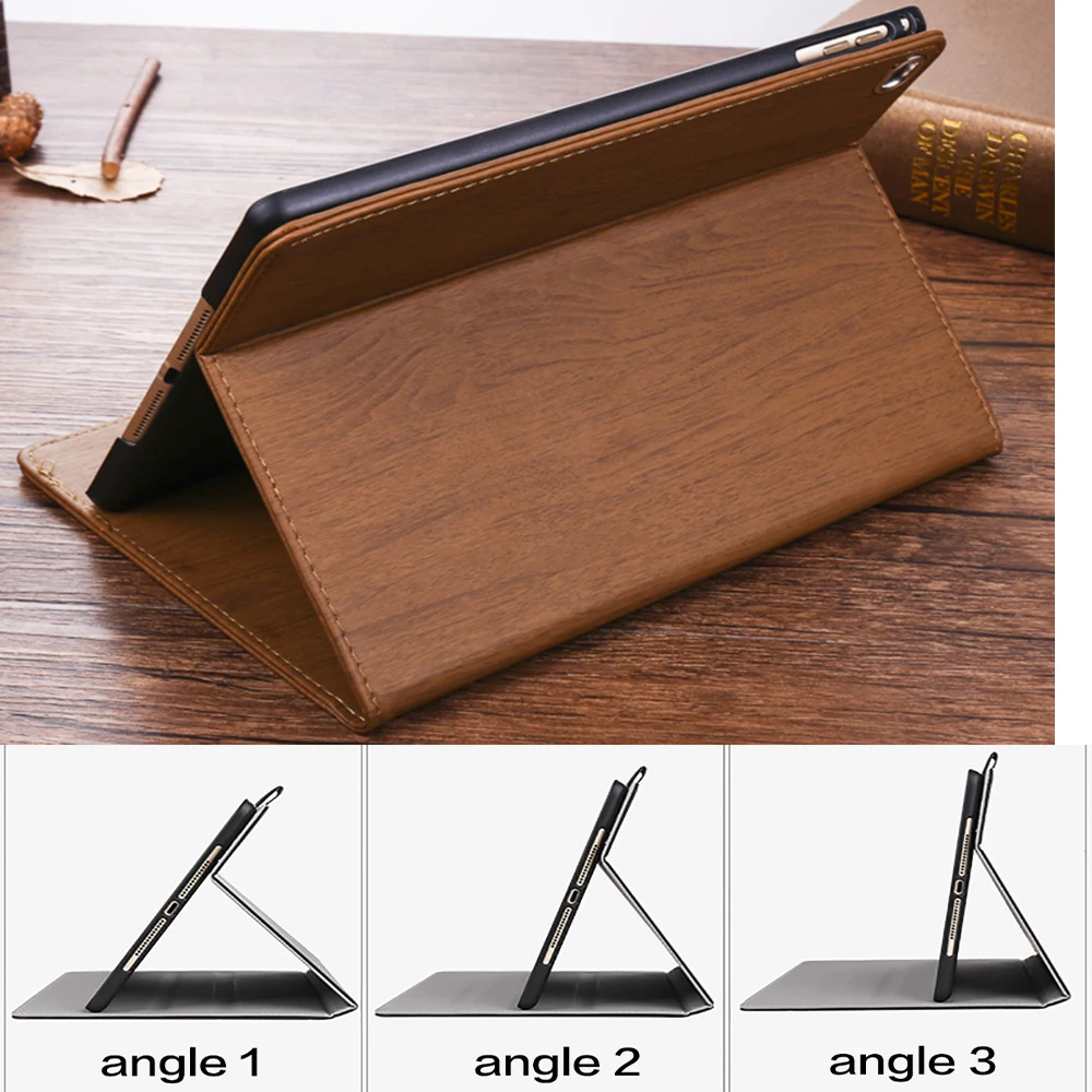 For iPad air 1 Air 2 Case for iPad 2017 2018 9.7 inch Anti-real wood grain PU Hard shell Leather Smart Cover Case Auto Wake Case