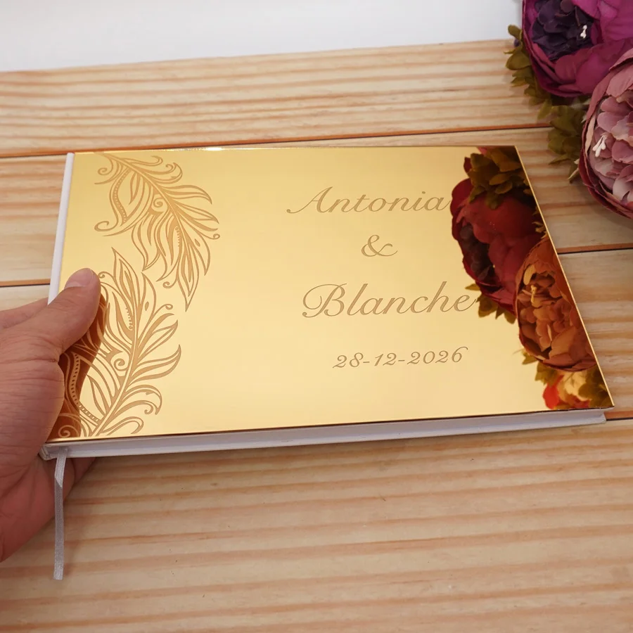 25x18cm Personalized Wedding Custom Signature Scrapbook Acrylic Mirror Leaf Style Party Favors Photo Album