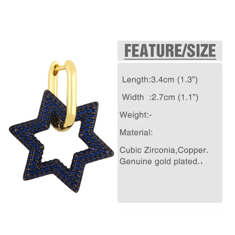 OCESRIO Colorful Hexagram Star Hoop Earrings Zirconia Jewelry Earring Hoops Women Earring Findings for Jewelry Making erha008