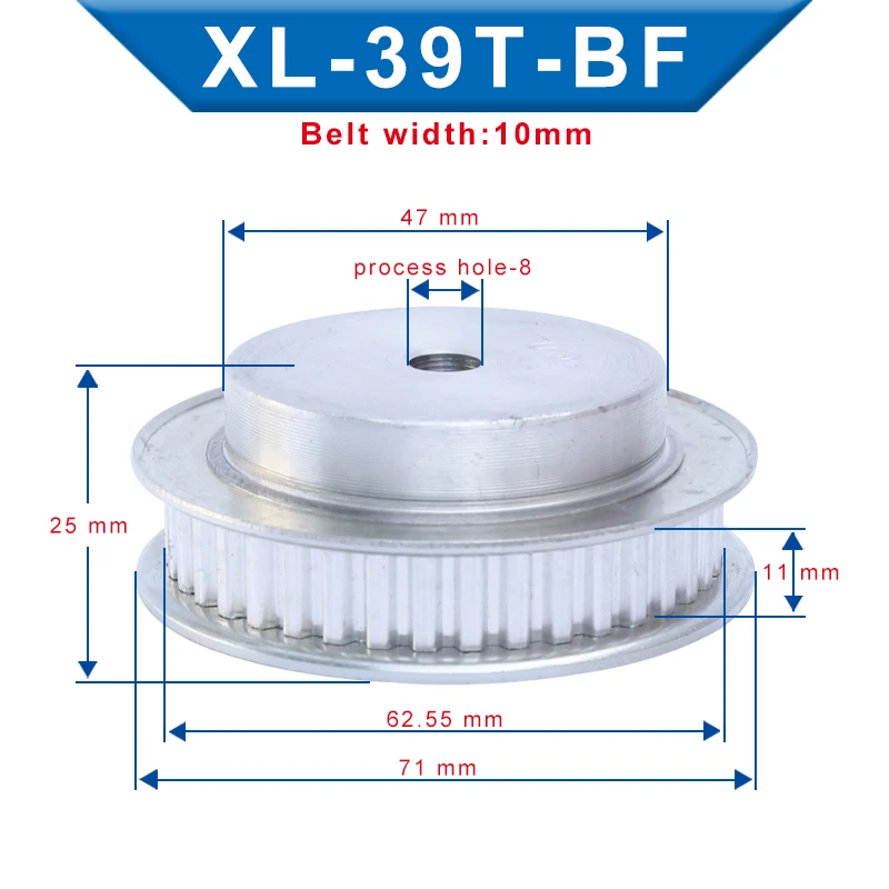 1 piece XL-39T Timing Pulley Aluminum Material Belt Pulley Process Hole 8 mm Slot Width 11 mm Match With XL-10 mm Timing Belt