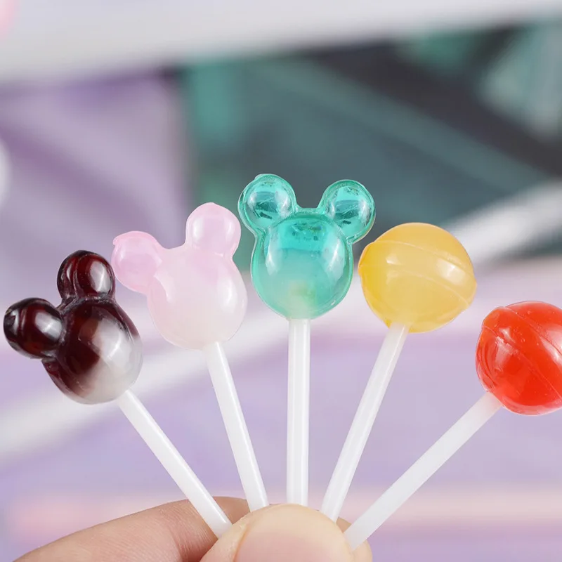 10PCS Cute Resin Lollipops Dollhouse Party Decor Colorful Candy Miniatures Lollipops For Children Gifts For Doll House Decor