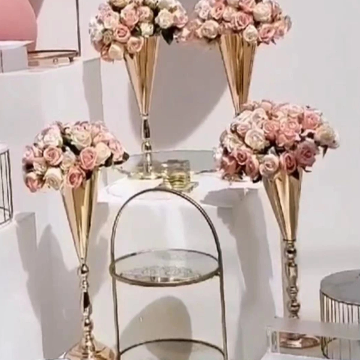 60cm tall)14pcs)New style Luxury event decoration gold metal flower stand wedding centerpieces AB0574