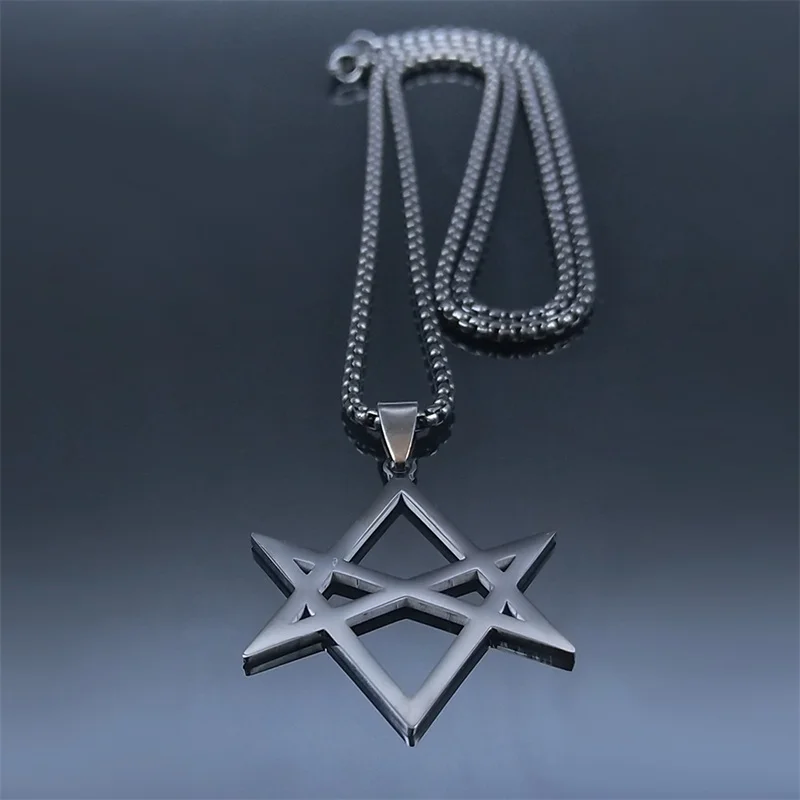 Stainless Steel Unicursal Hexagram Statement Necklace for Women/Men Black Color Pendant Necklace Jewelry collier homme N8536S03