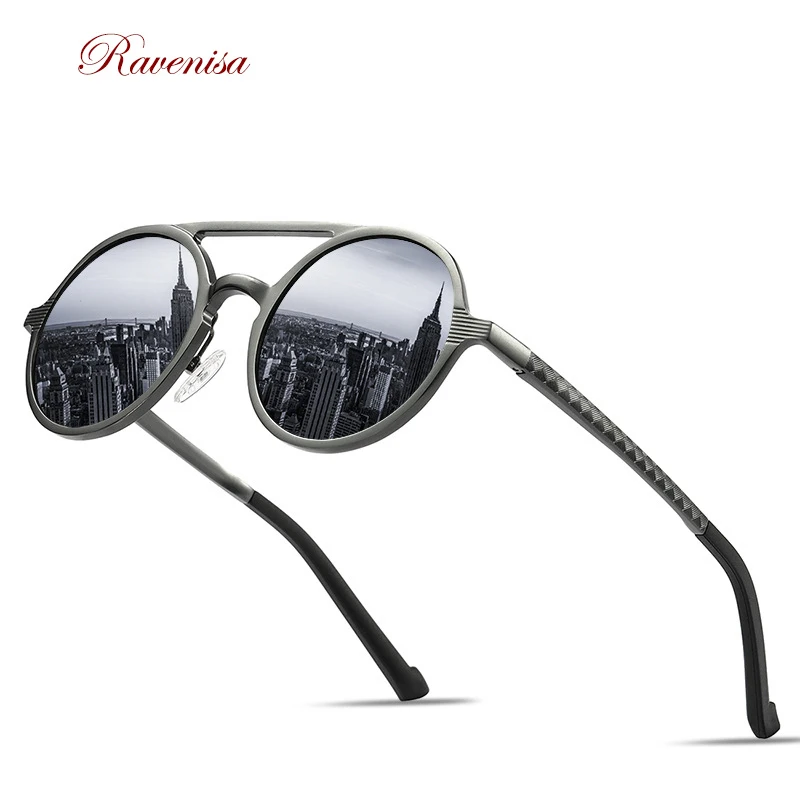 RAVENISA Luxury Round Alumium Sunglasses For Men Women 2020 Classic Polarized Spring Sun Glasses  Brown Goggle