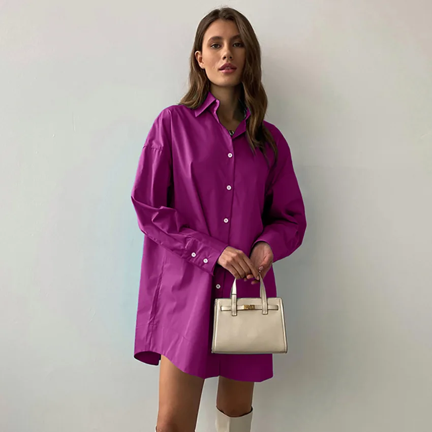 Chaqueta informal de otoño e invierno para mujer, abrigo cárdigan de color púrpura, camisa mediana y larga europea y americana, novedad de 2021