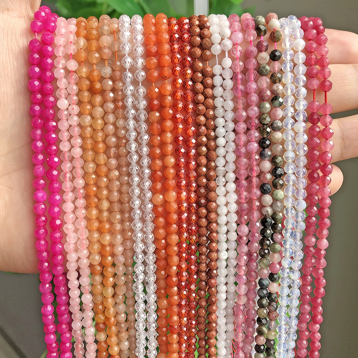 2 3 4mm naturalny kamień Faceted małe koraliki Rose Quartz różowy czerwony turmalin koraliki dystansowe luzem koraliki tworzenia biżuterii naszyjnik bransoletki