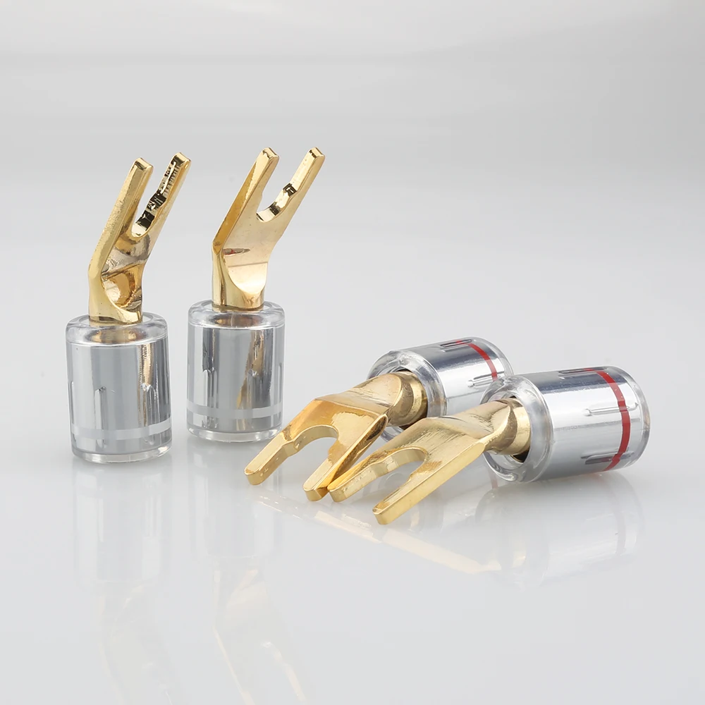 High Quality Gold plated Spade plug for speaker cable Screw Locking banana Connector HIFI Fork Plug