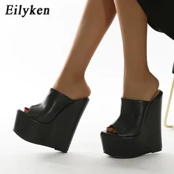 Eilyken New Fashion Peep Toe Platform Wedge pantofole donna 2024 scarpe estive Designer sandali con tacco Super alto taglia 35-42