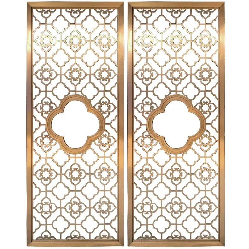 Stainless steel partition simple light luxury new Chinese metal screen hollow carved hotel living room