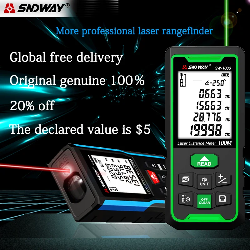SNDWAY misuratore di distanza Laser telemetro digitale telemetro strumenti di misura del nastro Laser Trena righello di misurazione dell'angolo della pagoda