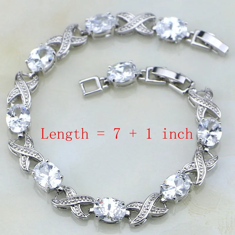 Classic White Mystic Rhinestone Sterling Silver Jewelry Sets For Women Wedding Bracelets/Necklace/Pendant/Earrings/Ring