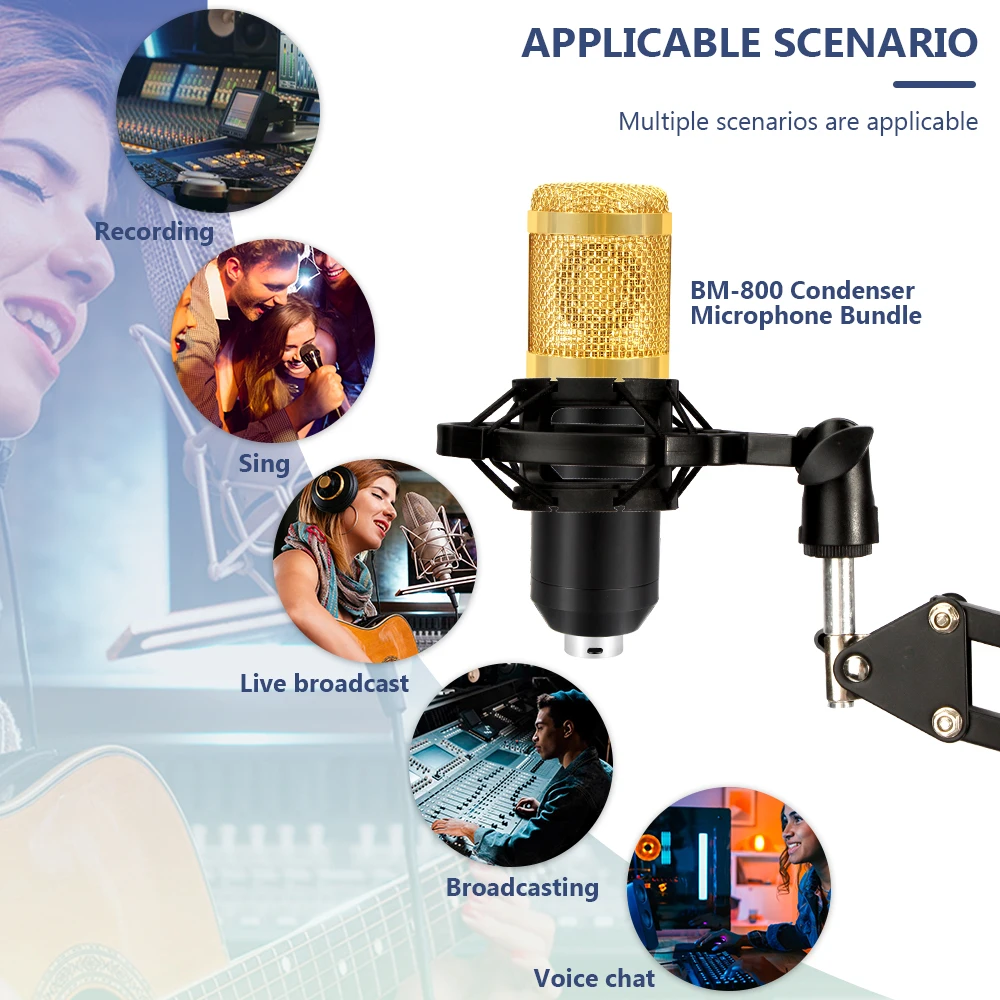 BM-800คอนเดนเซอร์ไมโครโฟนขาตั้งกล้อง Cardioid ไมโครโฟน V8 Sound Card สำหรับ YouTube การบันทึกร้องเพลง