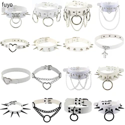 White Sexy Vegan Choker Necklaces Punk Harajuku Goth Collar Chain Traction Necklace Leather Bondage Cosplay Party Jewelry grunge