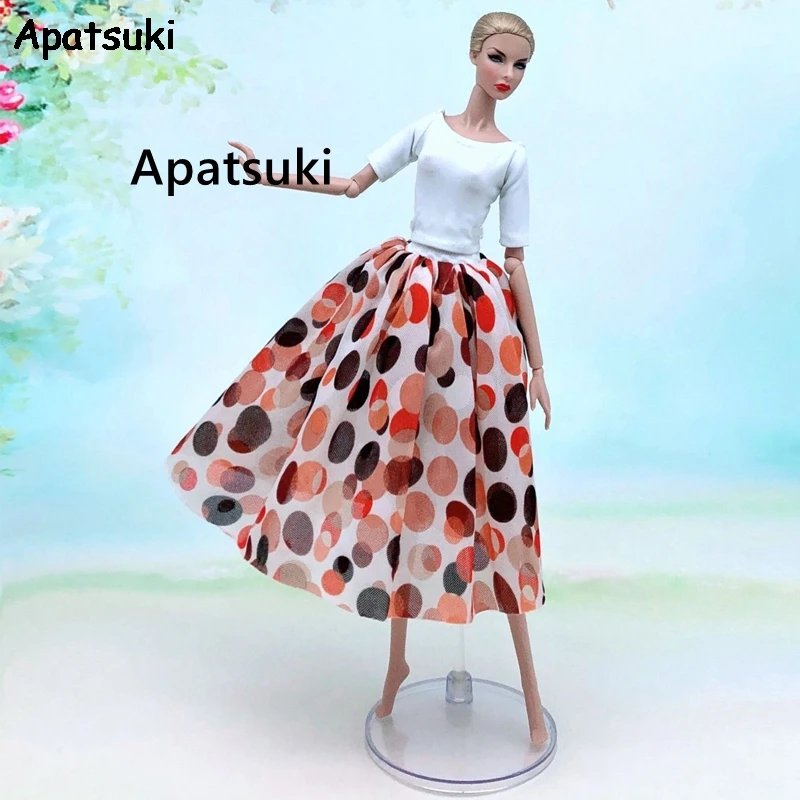 Conjunto de roupas de boneca barbie, roupas coloridas de bolinhas para boneca, moda branca, base superior e saia média, acessórios de brinquedo de boneca, 1/6