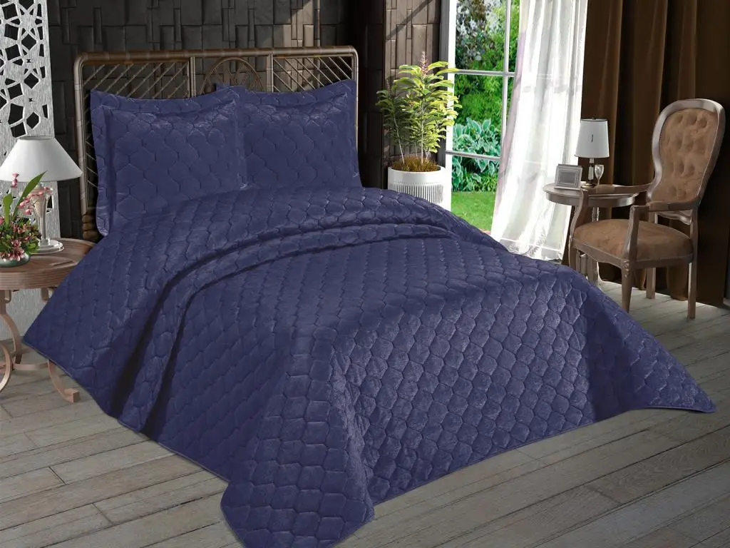 Lizbon Quilted Double Bed Cover Navy Blue