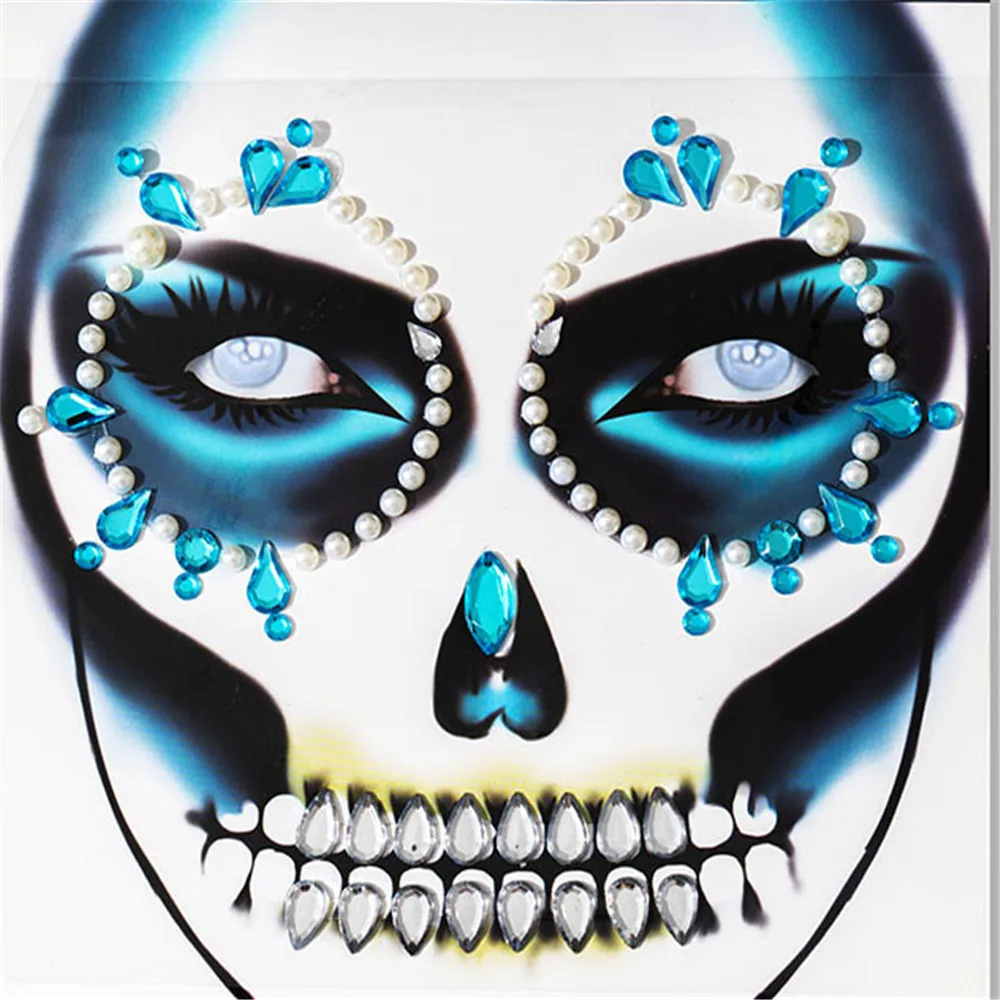 1 Pcs Halloween Body Art Makeup Party Festival Skull Bone Face Jewel Makeup Sticker For Carnival Night Clubbing Holiday Gift