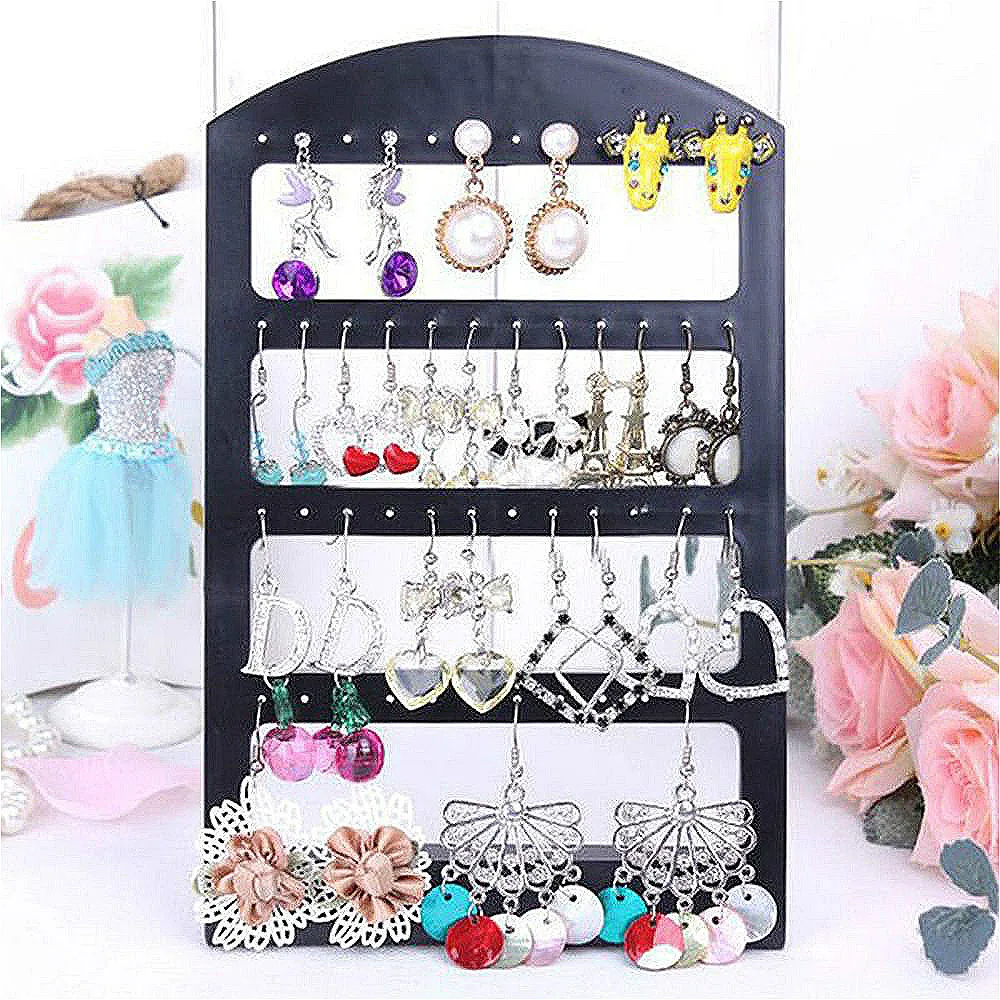 48 Holes Ear Stud Jewelry Organizer Stand Black Clear Plastic Earring Holder Pesentoir Fashion Earrings Display Rack Etagere Hot