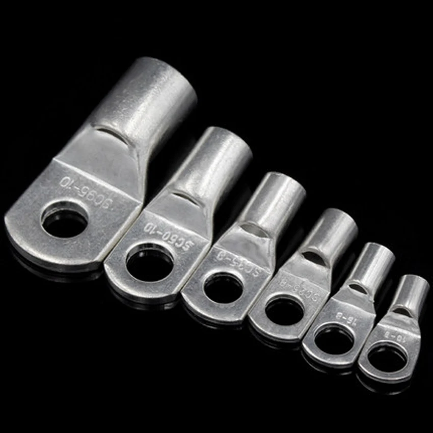 10Pcs Bolt Hole Tinned Copper Lugs Ring Battery Terminals  10/16/25/35/50/70m㎡ Cable Crimp Wire Connectors SC10-6/8 SC16-6 /8/10