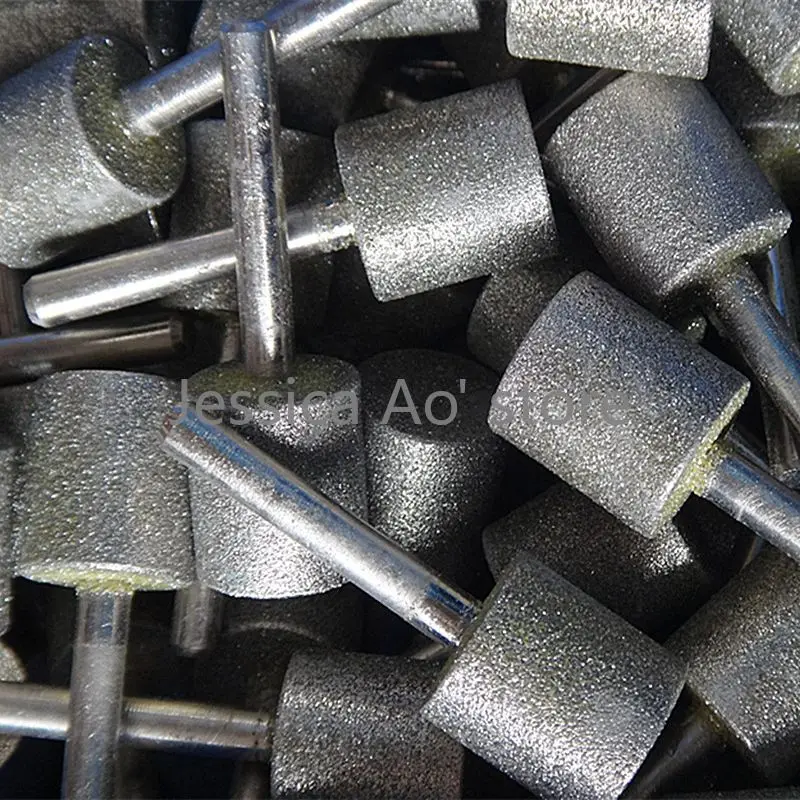 14Pcs 5-16มม.60/120กรวดไฟฟ้า Mill รูปทรงกระบอกเพชรบดหัว Emery บด Bits แกะสลักหินหยาบเครื่องมือ